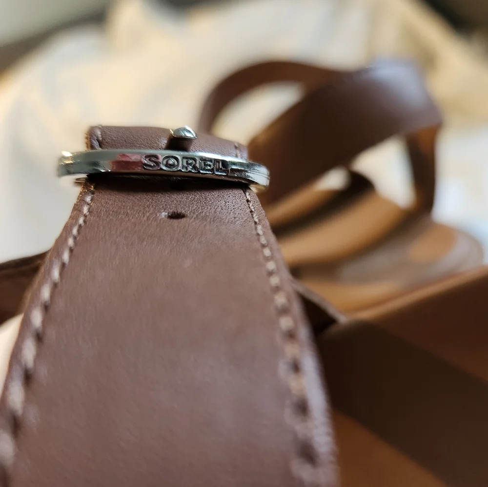 Sorel Brown and White Platform Sandals